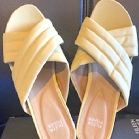 NWT Eileen Fisher Key Nappa Leather Slide Elevated Sandals Yellow Shoes Sz:9 - Picture 5 of 7